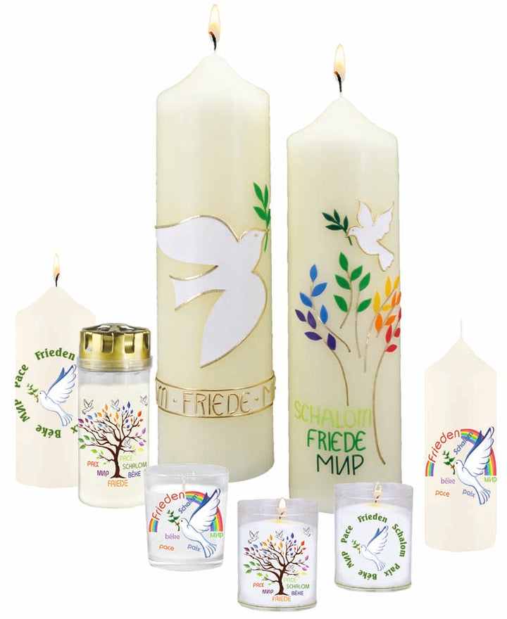 Friedenskerze 300x80 mm handverziert - 2 Motive zur Auswahl