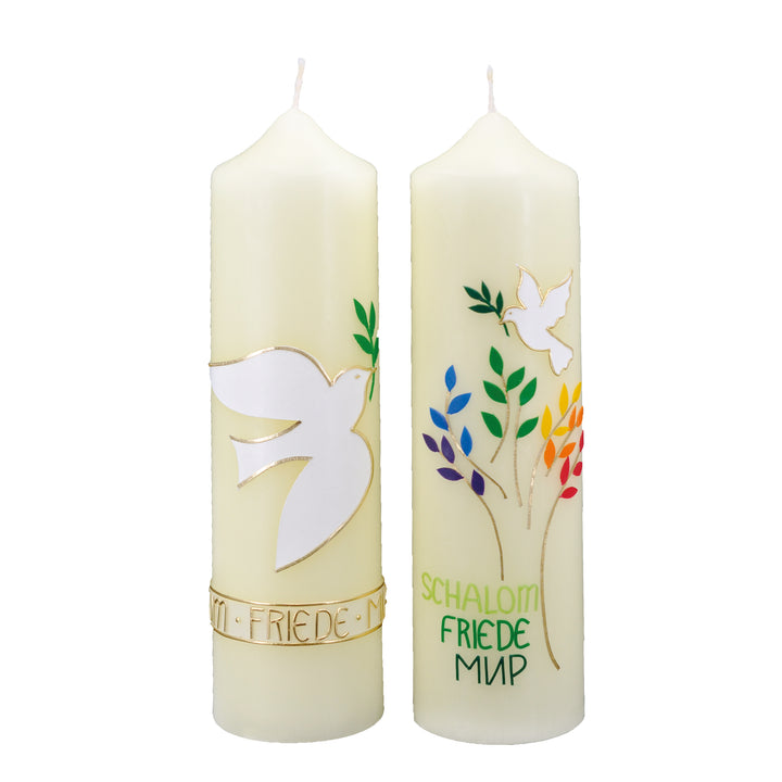 Friedenskerze 300x80 mm handverziert - 2 Motive zur Auswahl